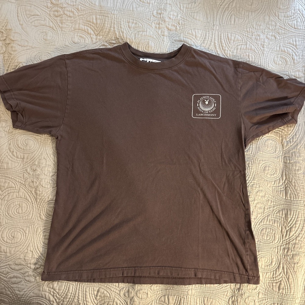 Playboy Golf Men's Brown Short Sleeve T-Shirt Streetwear Hall of Fame Larchmont